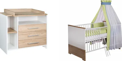 Produktbild von Schardt Sparset Eco Plus 2-teilig: Bestehend aus Kinderbett, Umbauseiten und Wickelkommode - Farbe: Braun/Weiß, 10 566 09 00
