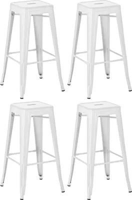 Produktbild von 4-teiliges Barhocker-Set - Hochhocker - Stapelbares Design, platzsparend und langlebig | Farbe: Weiß