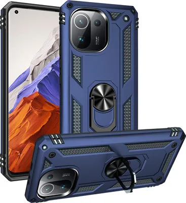 Obrázek produktu pro Pouzdro pro Xiaomi Mi 11 Pro dvouvrstvé robustní, vojenská ochrana pouzdro s držákem prstenu a stojánkem modré