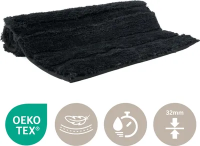 Produktbild von Badematte - 80x150cm - Schwarz - Rutschfest - HENRY - Geeignet für Fußbodenheizung - Leicht zu Reinigen