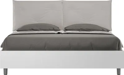 Produktbild von Egos Appia 160x190 Doppelbett aus weißen Ködern mit taubengrauen Kunstlederkissen