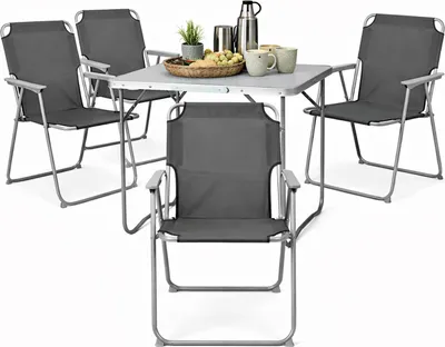 XL 5-teiliges Campingmöbel Set Alu mit Tragegriff Camping 80x60x68cm Schwarz