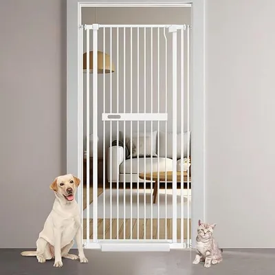 Produktbild von 180CM Türschutzgitter extra hoch,Breite 76CM-96CM Katze Treppenschutzgitter?Haustierzaune ohne Bohren?Automatisches Schließen?Weiß