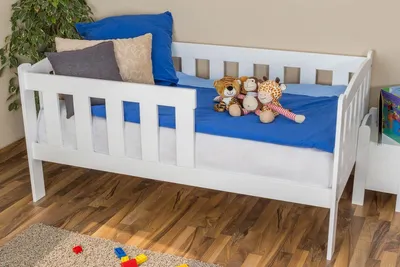 Produktbild von Bettrahmen für Kinder / Kinderbett 90 x 160 cm | Massivholz: Kiefer | Weiß Lackiert