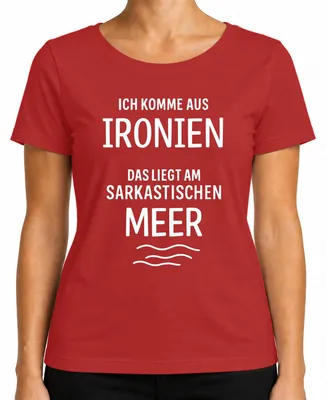 Productafbeelding van Ik kom uit een oceaan van ironie en sarcasme. Sarcasme, humor. Dames T-shirt, rood, maat XXL