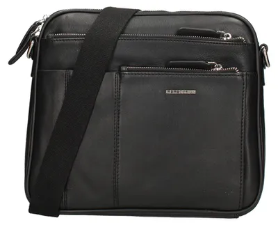 Imagen del producto de Bolso de hombro de cuero genuino, color , con cremallera y compartimentos, ajustable