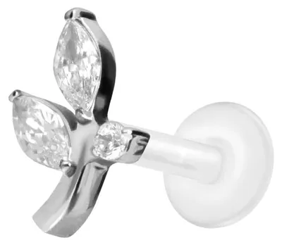 Produktbild von Ohrpiercing, Nasenpiercing PTFE Labret mit Innengewinde + Titan-Aufsatz KRISTALLZWEIG Silber Stablänge: 8mm | Stabstärke: 1,2mm