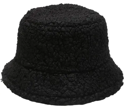 Produktbild von Damen Plüsch Fischerhut Wintermütze Flauschige Bucket Hat Warme Anglerhut Kunstpelz Schwarz