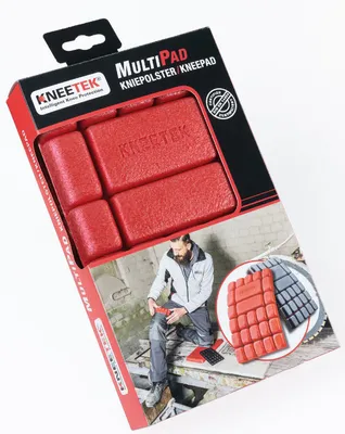 Image de KNEETEK Genouillères MultiPad | 250 x 150 x 20mm | 2 pièces, 40g, noir/rouge | protection optimale en combinaison avec pantalon de travail | genouillères adaptées aux électriciens, carreleurs, artisans