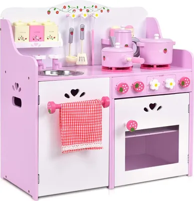Produktbild von Kinderküche Spielküche aus Holz mit Spielzubehör, Kinderspielküche mit Waschbecken Herd Backoffen, Holzküche Spielzeugküche für Kinder ab 3 Jahren, 60 x 30 x 62 cm