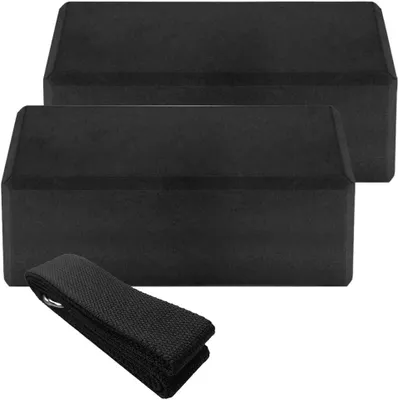 Produktbild von Yogablock Set 2er Mit Yogagurt Baumwolle, 23x15x8 Cm, Für Anfänger Und Fortgeschrittene