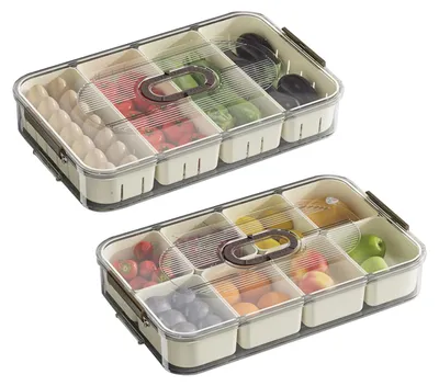 Produktbild von Snackbox mit Deckel - Snackbox mit Fächern - Snackschale - Lebensmittelcontainer - Frischhaltedose - 34 x 21 x 5,5 cm - PP + PET
