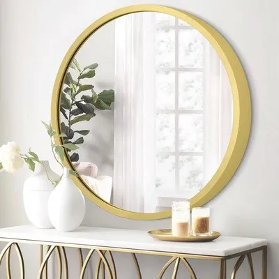 Immagine prodotto di Specchio da parete decorativo in stile vintage con cornice in metallo, 50 x 50 cm, vetro dorato.