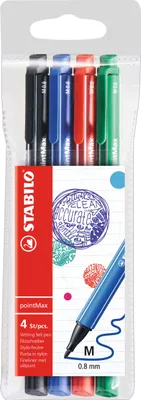 Produktbild von Filzschreiber - STABILO pointMax - 4er Pack - Standardfarben - schwarz, ultramarinblau, karmin, smaragdgrün