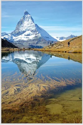 Produktbild von Wallario Wandbild Matterhorn - Spiegelung im See, Größe: 61 x 91,50 cm, Poster mit weißem Aluminiumrahmen