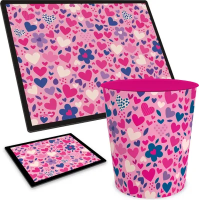 Produktbild von ITENGA Papierkorb Schreibtischunterlage Mauspad Set - ca. 11 Liter - HERZEN