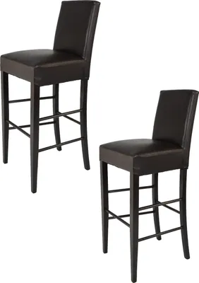 Zdjęcie produktu dla t m c s Tommychairs - Zestaw 2 nowoczesnych stołków barowych LUISA, solidna konstrukcja wykonana z lakierowanego drewna bukowego w kolorze drewna wenge, tapicerowana i pokryta imitacją skóry w kolorze brązowym