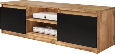 Produktbild von MIRJAN24 TV-Lowboard Dingo, Fernsehschrank, Grifflosem Öffnen, Fernsehtisch, Wohnzimmer TV-Shrank (Farbe: Wotan / Schwarz Graphit, mit weißer LED Beleuchtung)