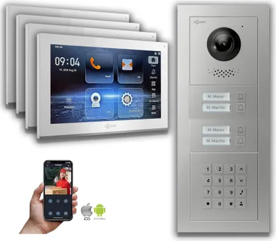 Produktbild von Goliath IP Video Türsprechanlage: 10-Zoll 4 Familienhaus, Zahlencode, Silber : 10 Zoll Weiß : Unterputzdose Monitor Farbe: 10 Zoll Weiß Montage: Unterputzdose