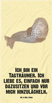 Produktbild von Mr. & Mrs. Panda Strandtuch Robbe Lachen - Gelb Pastell - Geschenk, Duschtuch, Strand, Ostsee, Badehandtuch, Lustige Sprüche, Seehund, Handtuch, Großes, Robben, Nordsee
