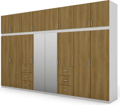Produktbild von Meblast | Kleiderschrank 380x240 cm mit 2 Spiegeln - Schiebetürenschrank | Weiß/Karmeleiche | Funktional, Zeitlos