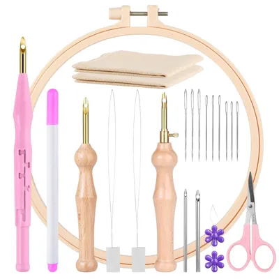 Produktbild von Stickset für Anfänger, 21 Teile – Sticknadel – Stickstift – Stickstoff – Sticktuch – Holzgriff – Stickset