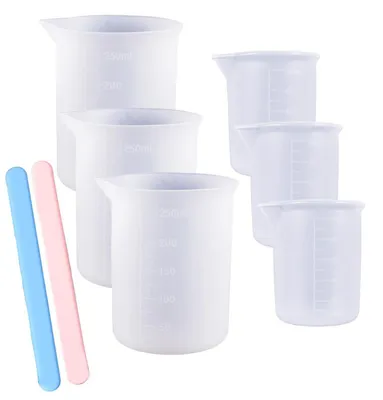 Immagine prodotto di Set di misurini in silicone, 6 pezzi: 3 da 250 ml e 3 da 100 ml, con 2 fruste