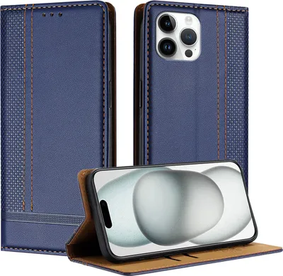 Produktbild von Handyhülle für iPhone 12 Pro Max Leder Flip Klappbare Schutzhülle mit Standfunktion Blau