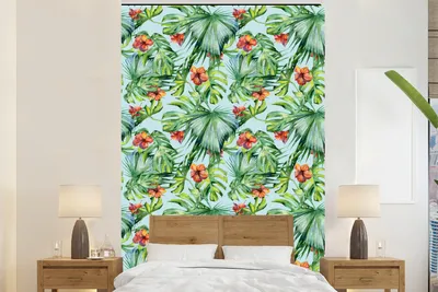 Produktbild von MuchoWow® Fototapete für Wohnzimmer oder Schlafzimmer Wandtapete Vinyl Motivtapete Blumen - Muster - Monstera - 170x260 cm - Wohnzimmertapete