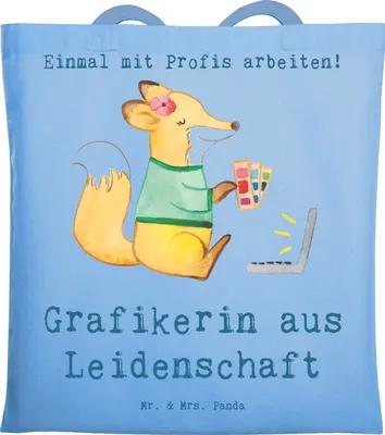 Produktbild von Mr. & Mrs. Panda Schultasche Grafikerin Leidenschaft - Sky Blue - Geschenk, Mediengestalter, Tote Bag, Tasche, Designer, Laptoptasche, canvas, Lustig, Spruch, Shopping