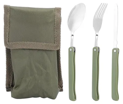 Produktbild von Outdoor-Edelstahl-Klappgabel-Messer-Löffel-Geschirrset für Camping, Picknick, Reisen