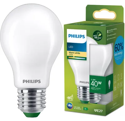 Zdjęcie produktu dla Philips Żarówka żarnikowa matowa 40 W A60 E27, 2,3 W, 40 W, E27, 485 lm, 50000 h, Ciepłe białe