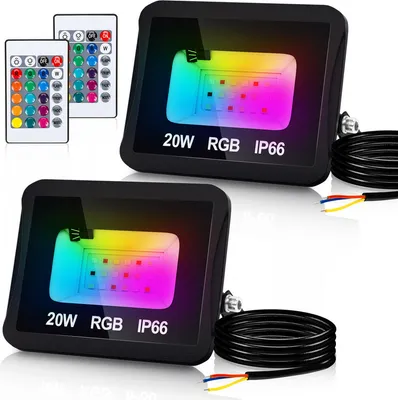 Image de Hengda Projecteur RGB 20W avec télécommande Projecteur LED RGB Projecteur extérieur LED IP66 étanche 2 pièces