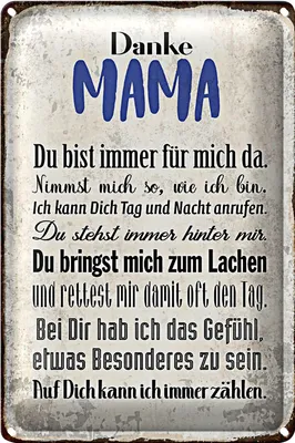 Produktbild von Blechschild Spruch 20x30cm Danke Mama du bist für mich da