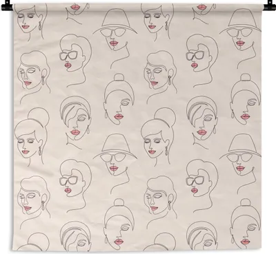 Produktbild von MuchoWow® Wandteppich Wandbehang Frau - Linienkunst - Muster - Pastell 150x150 cm Tapisserie Dekoration Wandtuch - Wohnaccessoires - Modernes