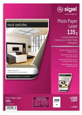 Produktbild von SIGEL LP341 Fotopapier für Farb-Laser/-Kopierer, 2-seitig hochglänzend, 135 g/m², A4, 200 Blatt