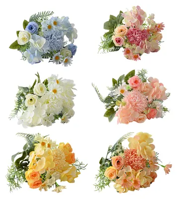 Produktbild von Künstlicher Rosenstrauß (1/5/6 Stück) mit 7 Zweigen, aus Seide, mit grünen Blättern, für Zuhause, Hochzeiten, Partys, Tischdekoration im Innen- und Außenbereich.