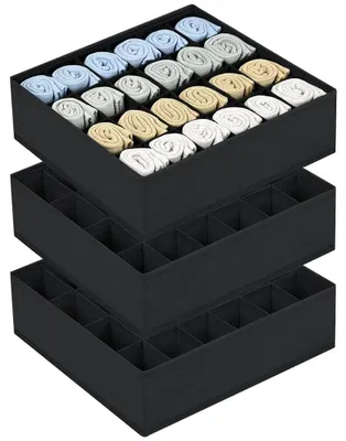 Socken-Organizer, 3er-Set, 24 Fächer, 32 × 31 × 10 cm, schwarz
