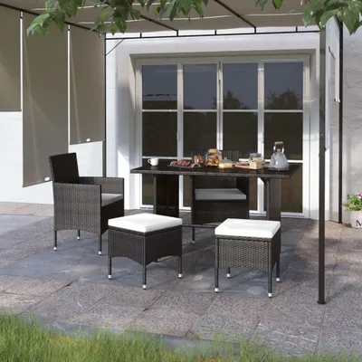 Produktbild von The Living Store 4-tlg. Gartenstuhl und Hocker Set Poly Rattan Schwarz