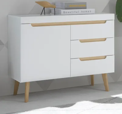 Produktbild von Sideboard "Isgard" in weiß matt und Scandi Eiche Kommode skandinavisch 107 cm