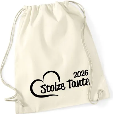 Produktbild von Huuraa Turnbeutel Stolze Tante 2026 Herz 12 Liter Natural Baumwolle Rucksack Geschenkidee