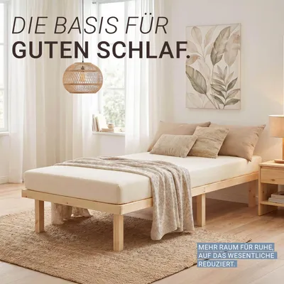 Produktbild von Homestyle4u Holzbett 90x200 mit Lattenrost mit Matratze mit  Standard 100 Jugendbett Bettgestell Gästebett