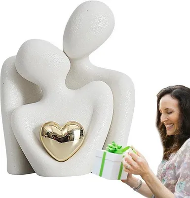 Produktbild von Paar Skulpturen - Liebe Dekoration - Wohnzimmer verkleiden sich - Moderne Abstrakte Skulptur - 102 x 10 x 46 cm - Weiß