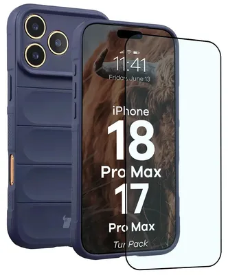 Produktbild von Robuste Handyhülle + gehärtetem Glas für iPhone 18 Pro Max / 17 Pro Max, Bizon Tur Pack, Dunkelblau