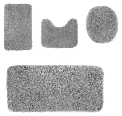 Immagine prodotto di Set di 4 tappetini da bagno, antiscivolo, in microfibra assorbente, grigi, per il bagno