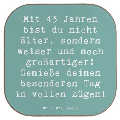 Produktbild von Mr. & Mrs. Panda Holzuntersetzer Spruch 43. Geburtstag Weisheit - Meeresbrise - Geschenk, feiern, Untersetzer Glas, Alter, Geburtstagsgeschenk, Tassen, unterleger, Freude