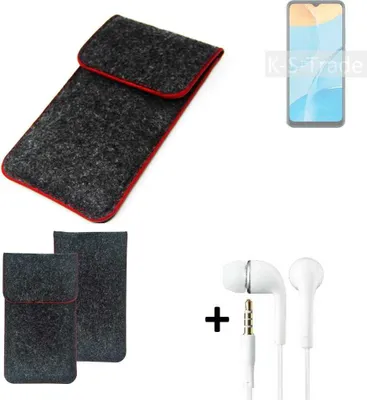 Produktbild von K-S-Trade Handy Schutz Hülle kompatibel mit Oppo A35 Schutzhülle Handyhülle Filztasche Pouch Tasche Case Sleeve Filzhülle dunkelgrau roter Rand +
