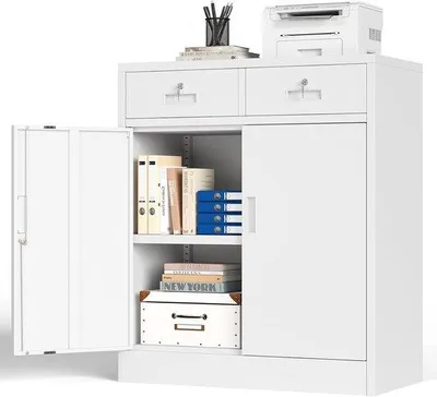 Productafbeelding van Opbergkast Metaal - Kantoor Kast - Documenten Opbergen - Verstelbare Planken - 90 x 80 x 40 cm - Wit