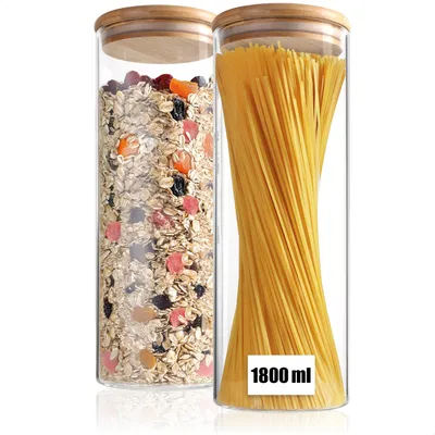 Produktbild von com-four® 2x Vorratsdose mit Bambus-Deckel 1800ml - Luftdichte Borosilikatgläser