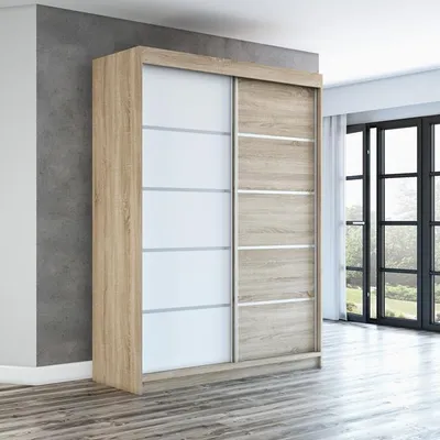 Produktbild von Schwebetürenschrank, 2-türig Schrank PARIS 160 cm (mit Spiegel) (Sonoma / weiß / sonoma)